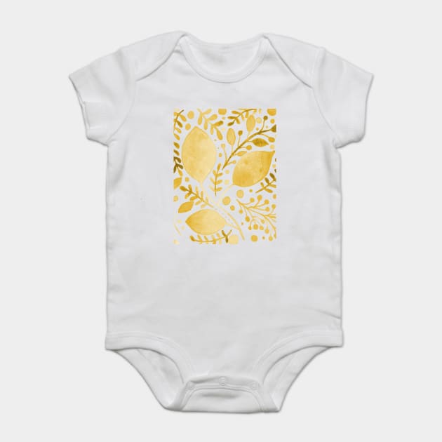 Yellow watercolor leaves Baby Bodysuit by wackapacka